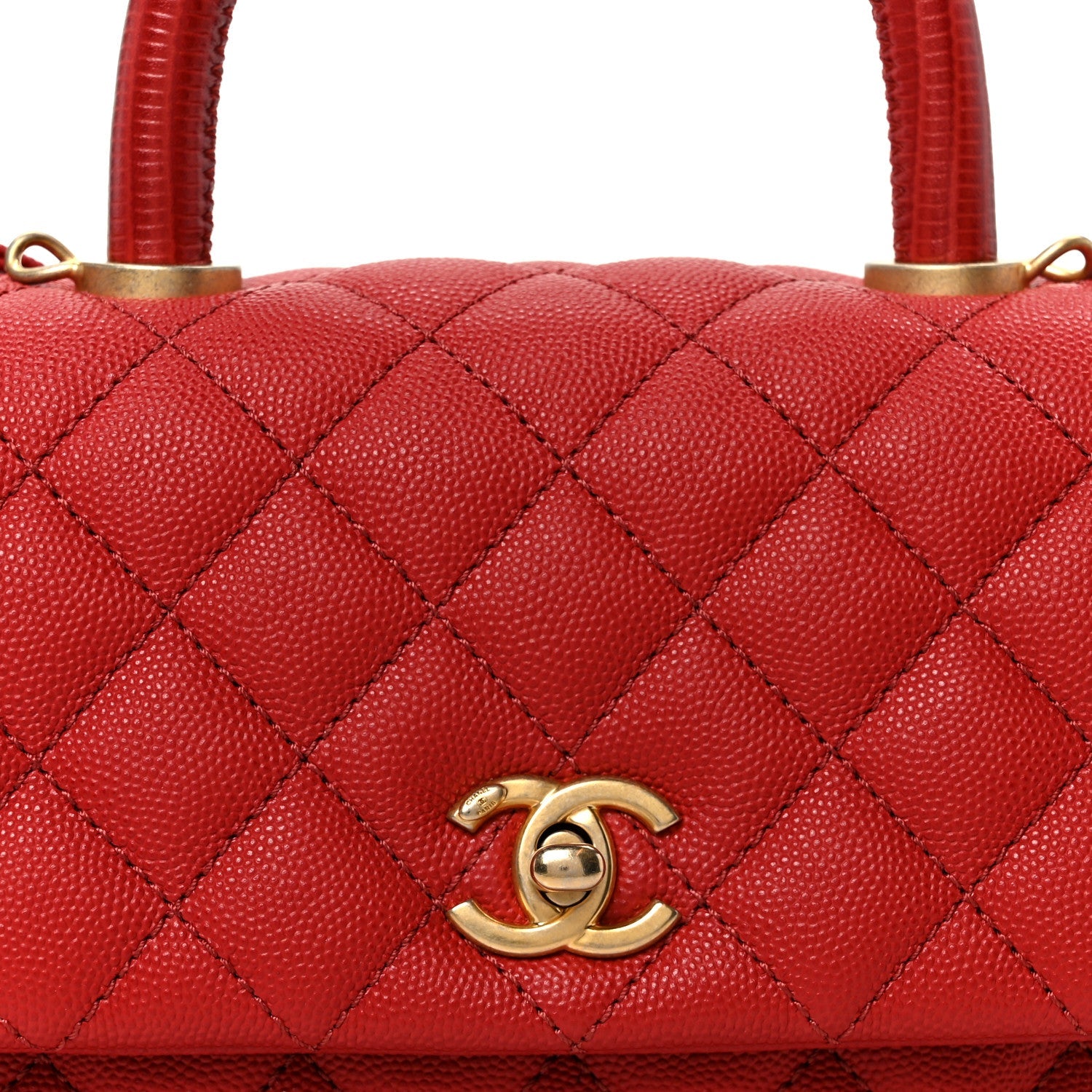 Chanel Caviar Lizard Embossed Quilted Mini Coco Handle Flap Red