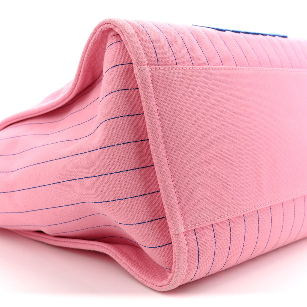 Chanel Canvas Calfskin Striped Large Deauville Tote Pink Blue