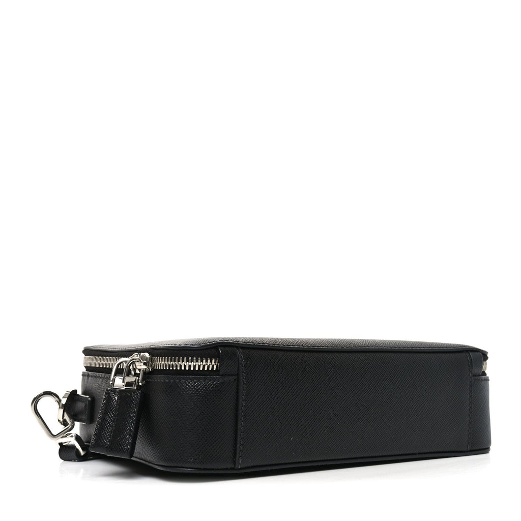 Prada Saffiano Travel Medium Brique Crossbody Bag Black