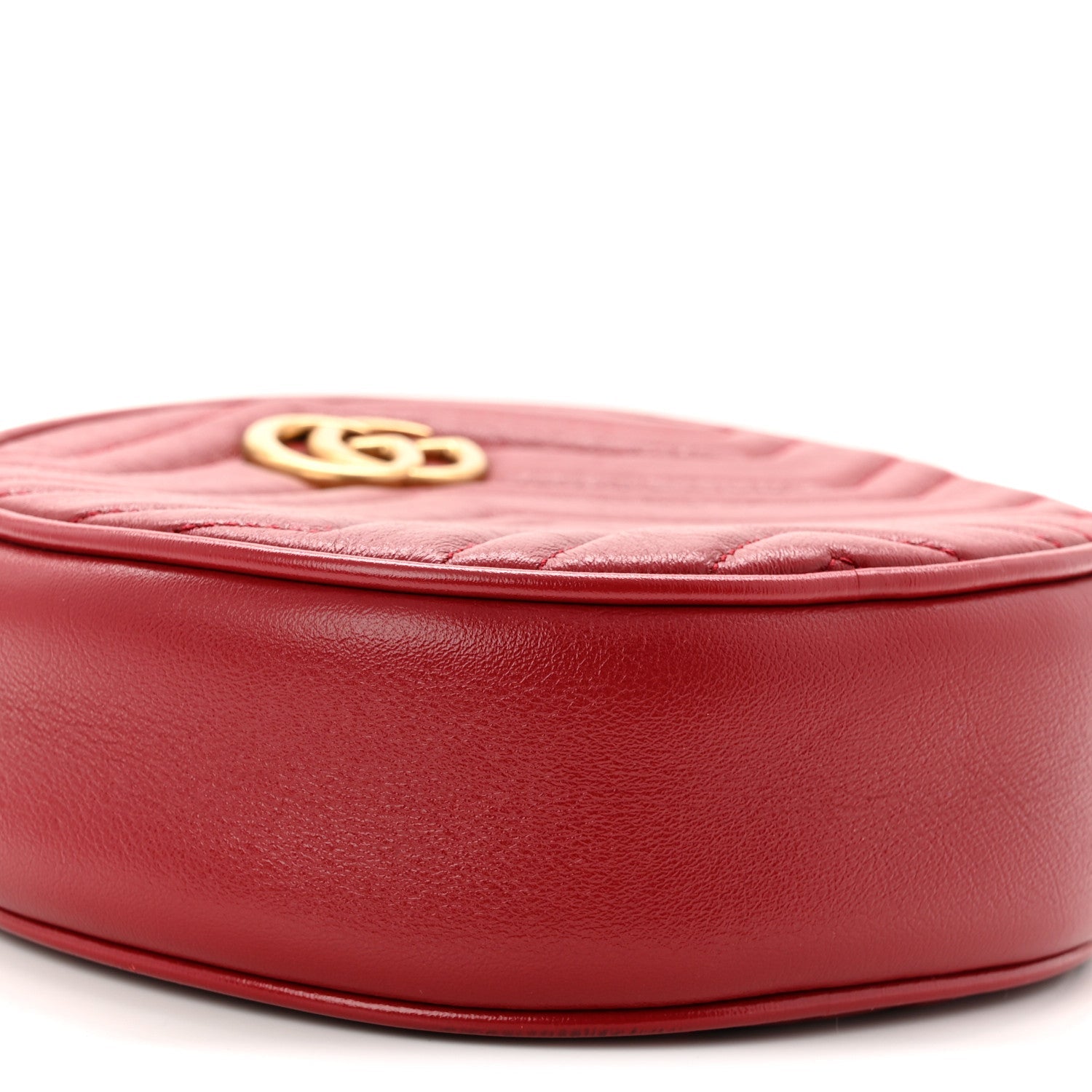 Gucci Glazed Calfskin Matelasse Heart Mini GG Marmont Round Shoulder Bag Romantic Cerise