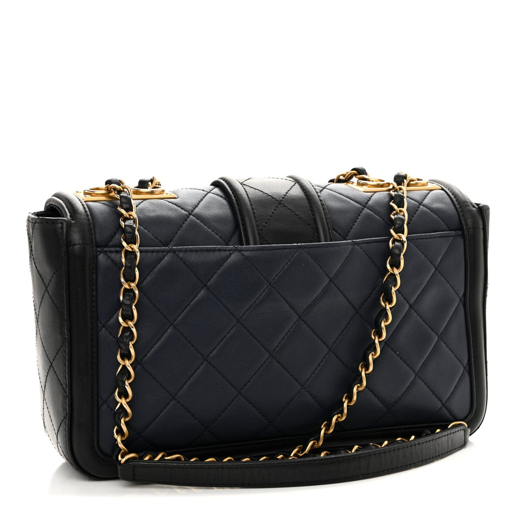 Chanel Lambskin Quilted Medium Elegant CC Flap Navy Black