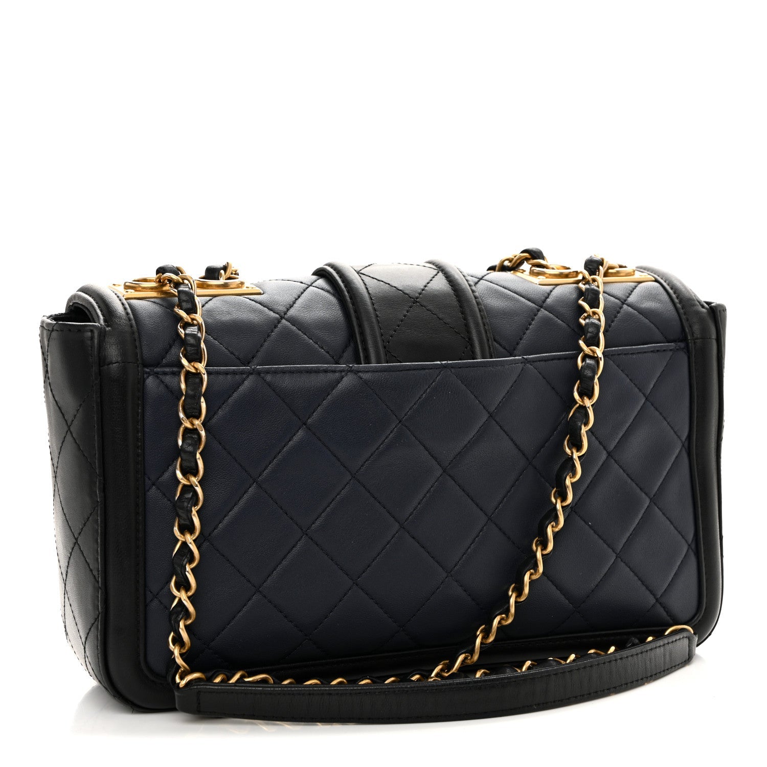 Chanel Lambskin Quilted Medium Elegant CC Flap Navy Black