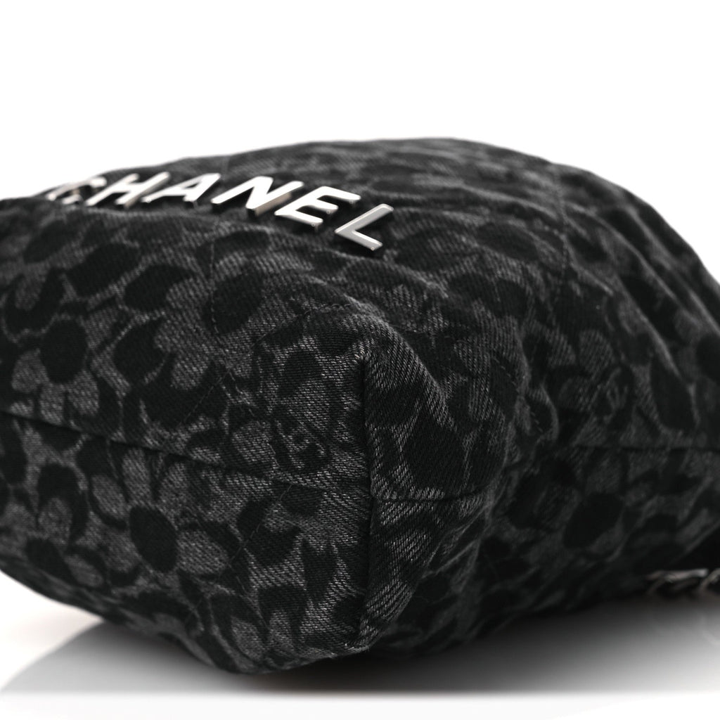 Chanel Denim Quilted Floral Print Mini Chanel 22 Black Grey