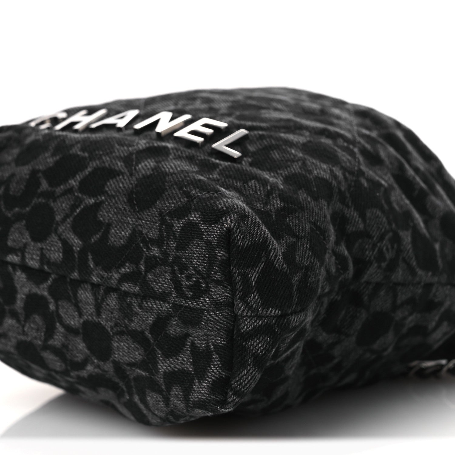 Chanel Denim Quilted Floral Print Mini Chanel 22 Black Grey