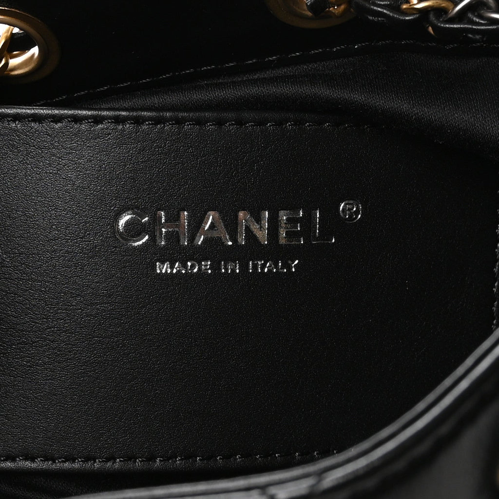 Chanel Shiny Crumpled Calfskin Quilted Mini Chanel 25 Handbag Black