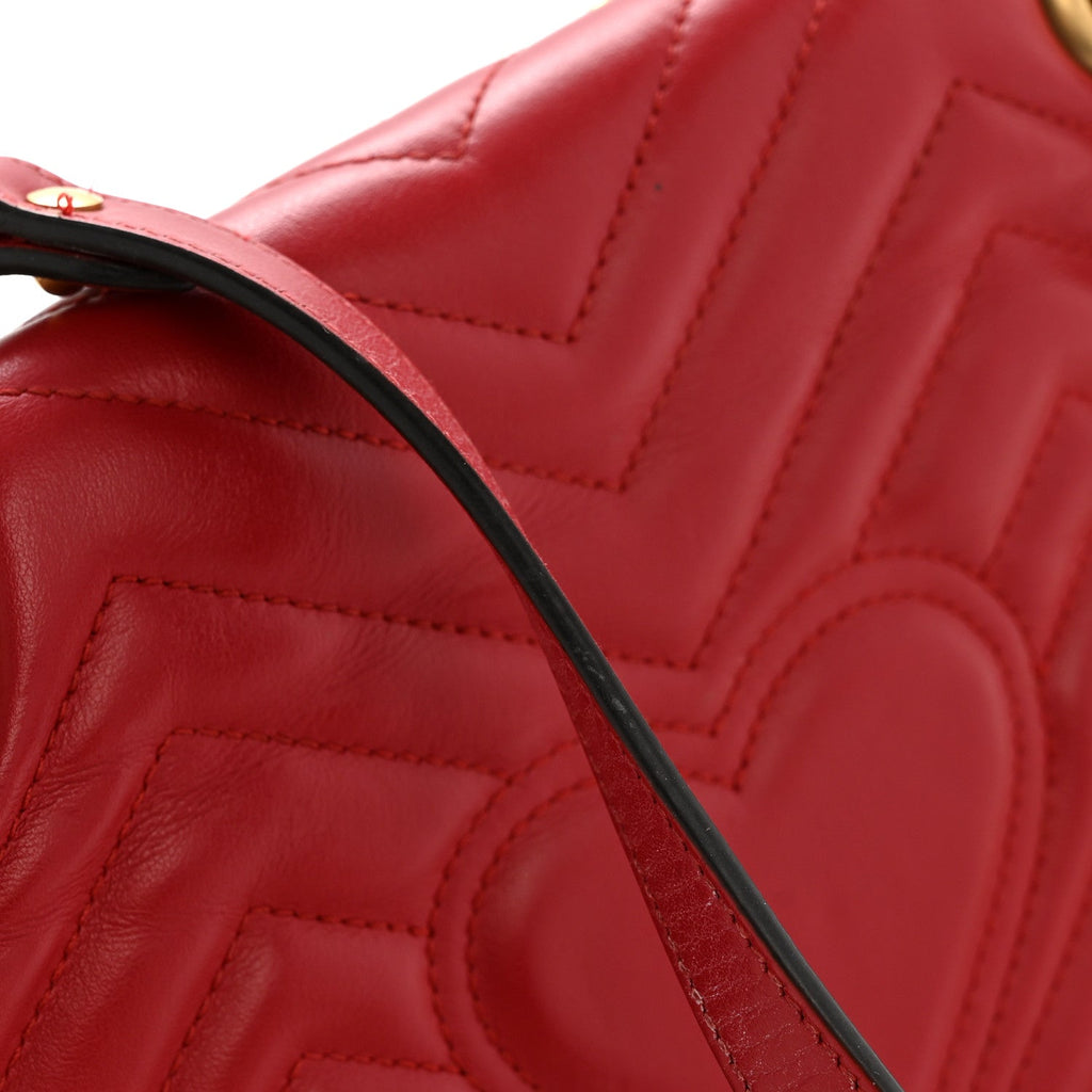Gucci Calfskin Matelasse Small GG Marmont Shoulder Bag Hibiscus Red