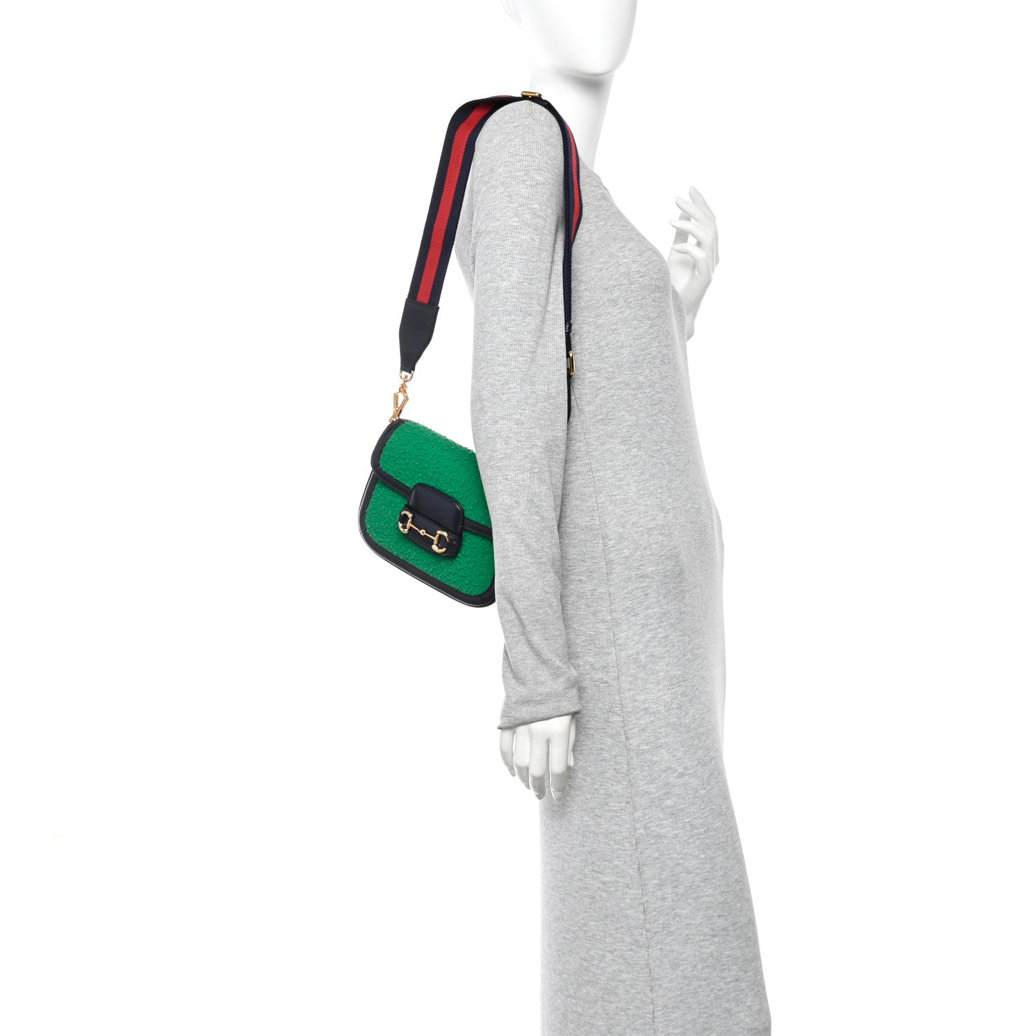Gucci Casy Wool Azalea Calfskin Mini Horsebit 1955 Shoulder Bag Deep Emerald Blue