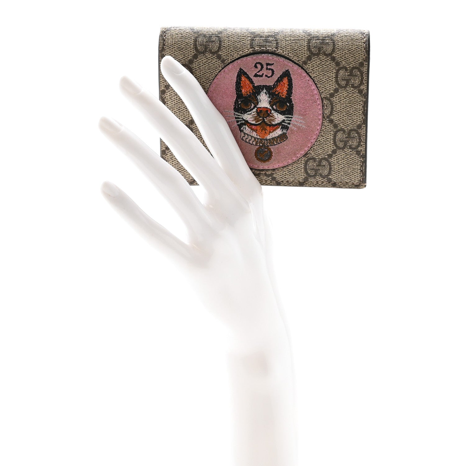 Gucci GG Supreme Monogram Bosco Patch Card Case Wallet Beige Malva Hibiscus Red