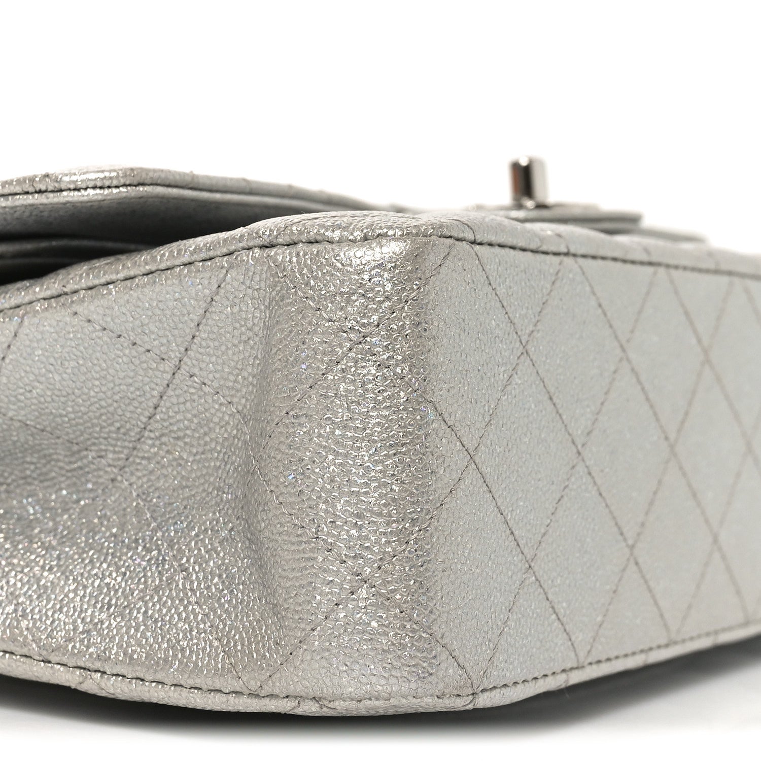 Chanel Glittered Metallic Caviar Quilted Medium Double Flap Silver