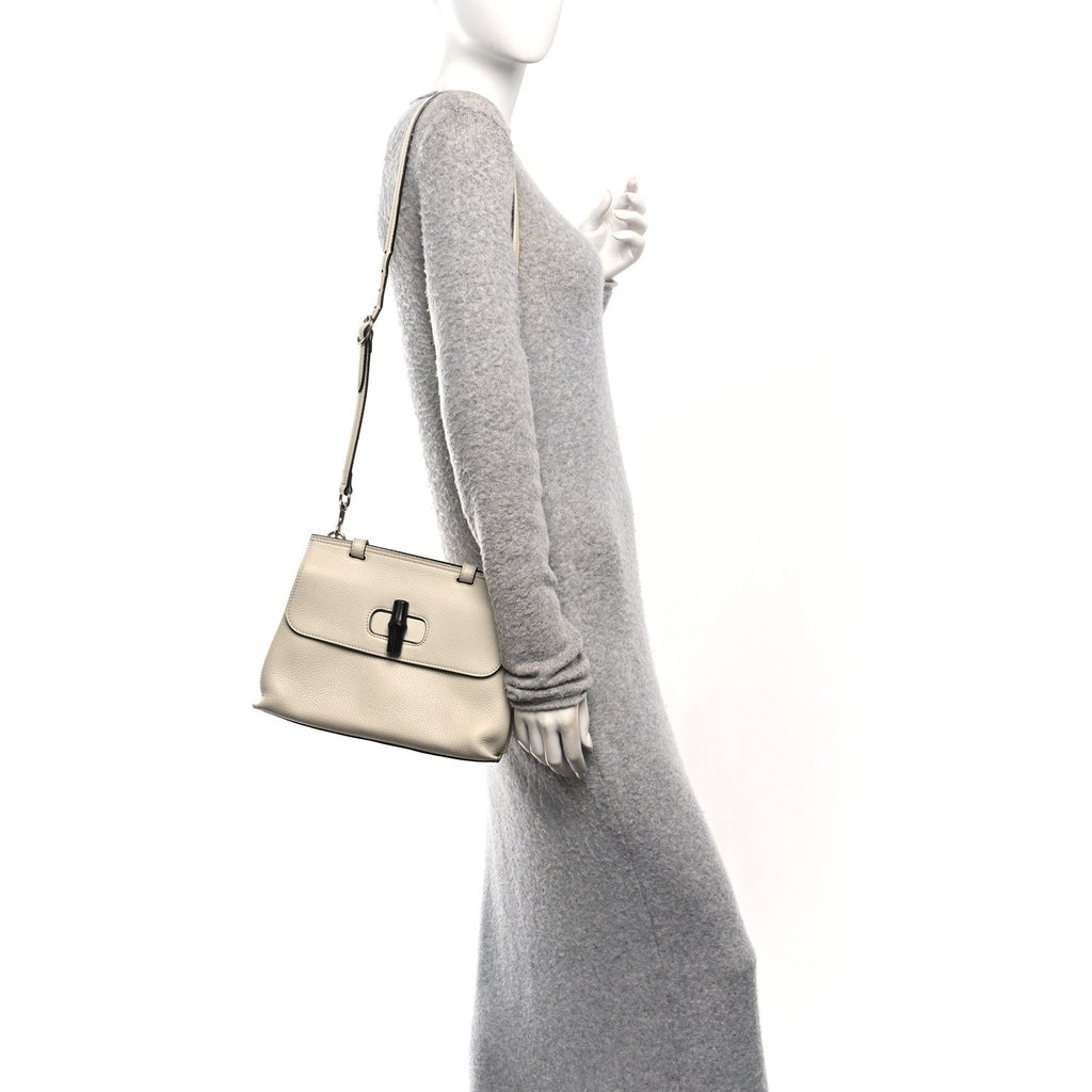 Gucci Cellarius Calfskin Small Bamboo Daily Top Handle Bag Mystic White