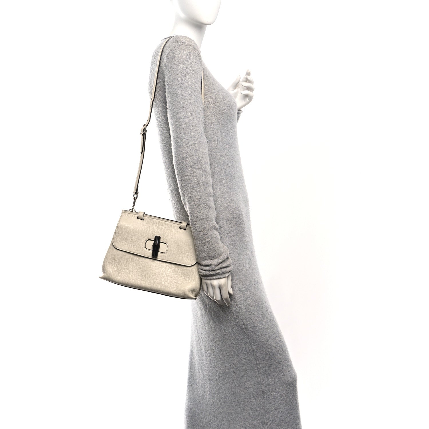 Gucci Cellarius Calfskin Small Bamboo Daily Top Handle Bag Mystic White