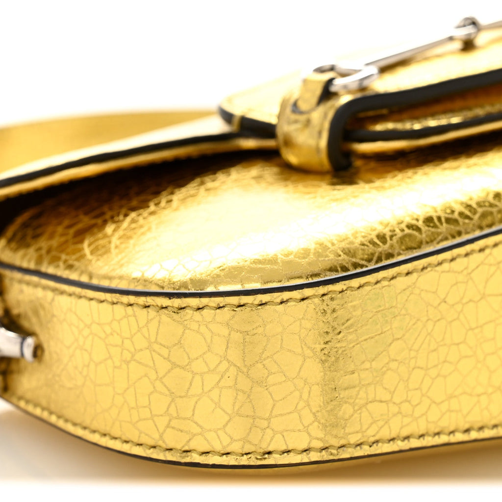 Gucci Metallic Demetra Mini Horsebit 1955 Asymmetric Shoulder Bag Gold