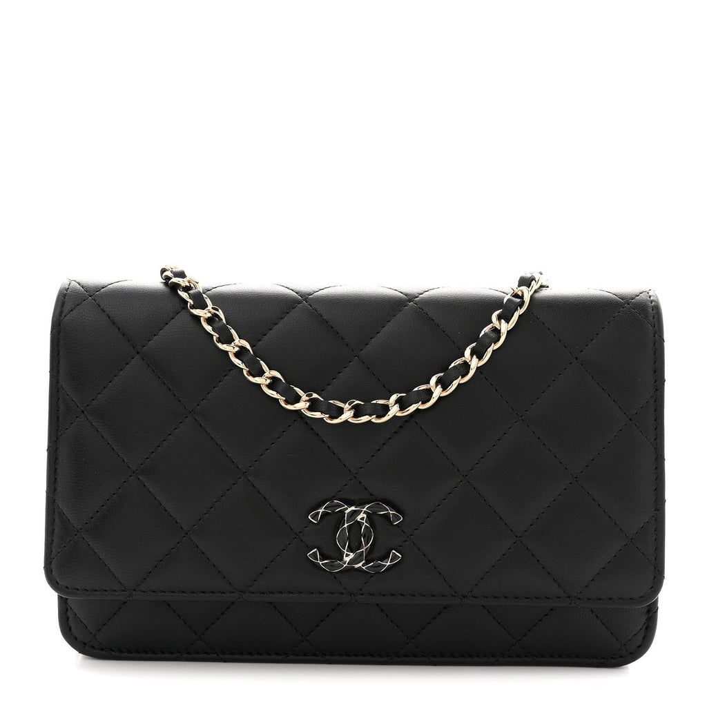 Chanel Lambskin Quilted Enamel CC Wallet On Chain WOC Black