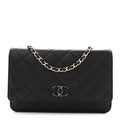 Chanel Lambskin Quilted Enamel CC Wallet On Chain WOC Black