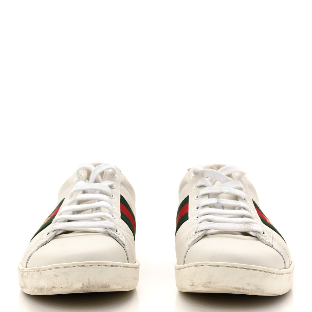 Gucci Calfskin Ayers Bee Embroidered Womens Ace Sneakers 39.5 White Green