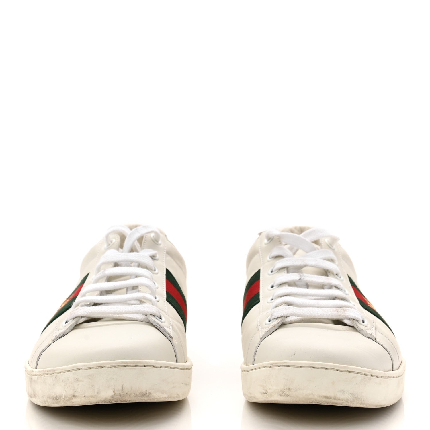 Gucci Calfskin Ayers Bee Embroidered Womens Ace Sneakers 39.5 White Green