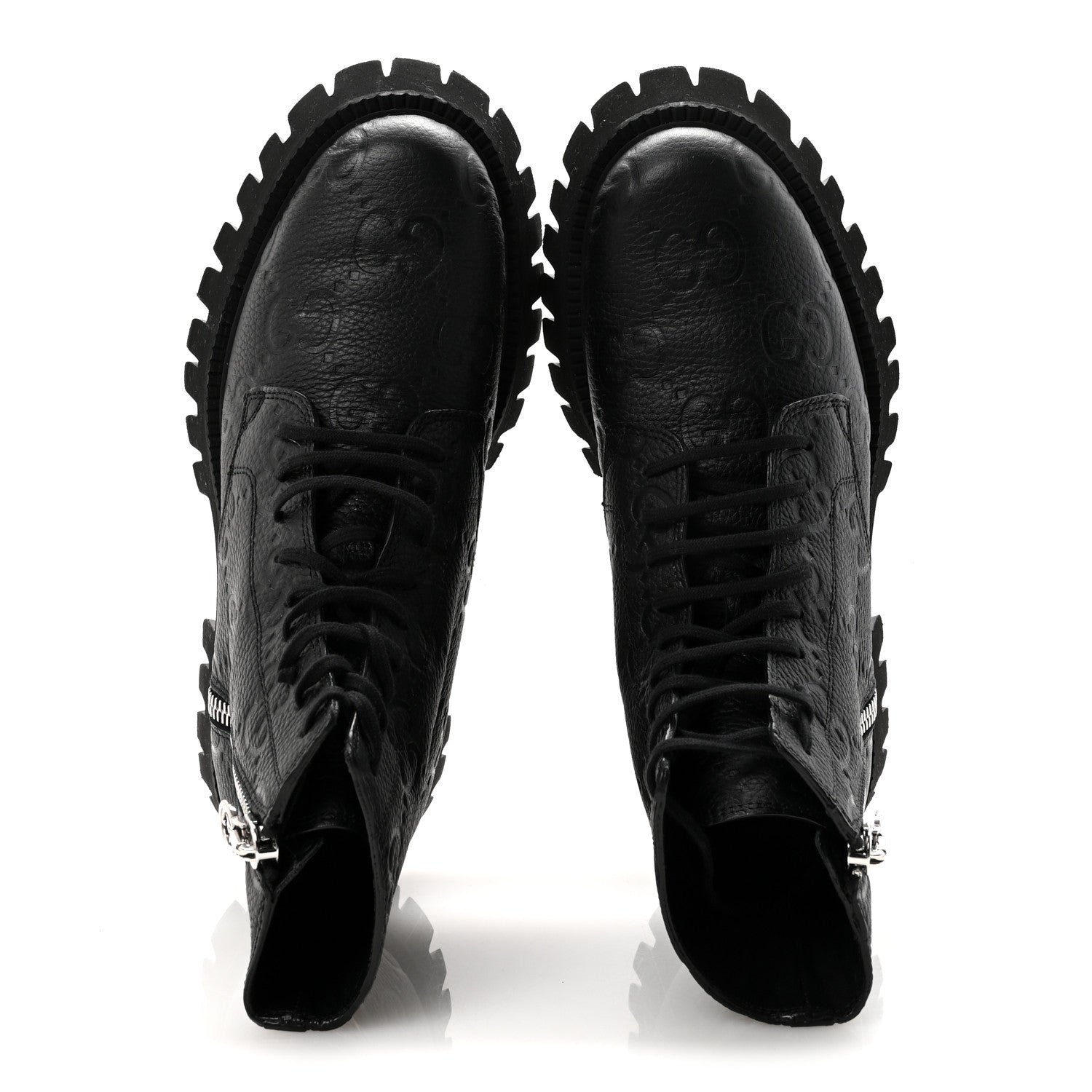 Gucci Calfskin Embossed Monogram Mens Lace Up Ankle Boots 7 Black