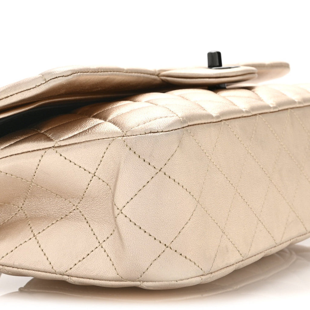 Chanel Metallic Lambskin Quilted Medium Double Flap Gold Black