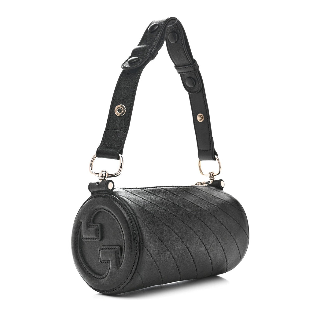 Gucci Sakai Be Green Calfskin Diagonal Stitched Mini Blondie Barrel Shoulder Bag Black