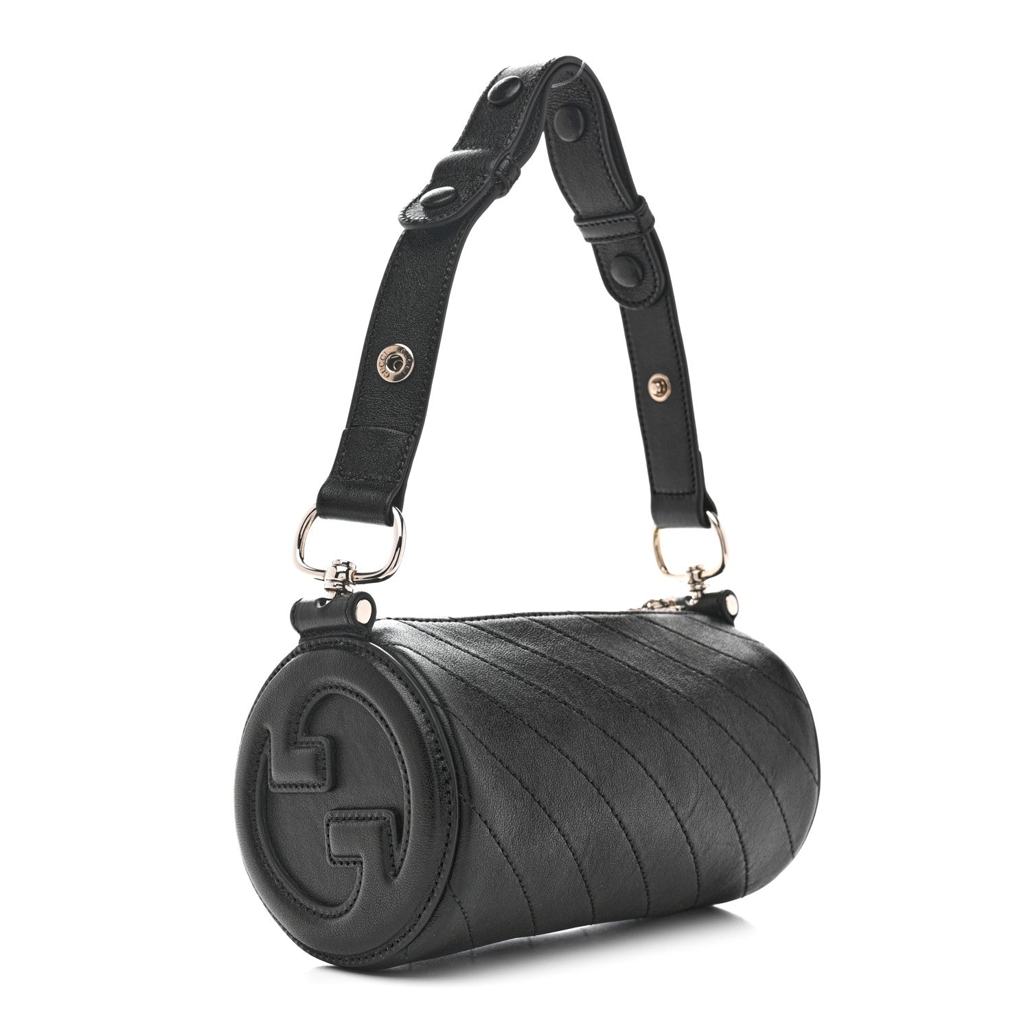 Gucci Sakai Be Green Calfskin Diagonal Stitched Mini Blondie Barrel Shoulder Bag Black