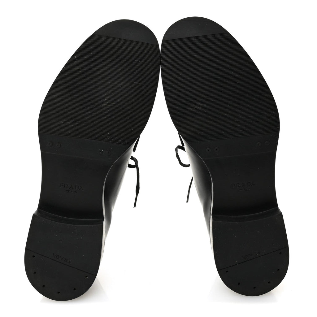 Prada Spazzolato Triangle Mens Derby Loafers 8 Black