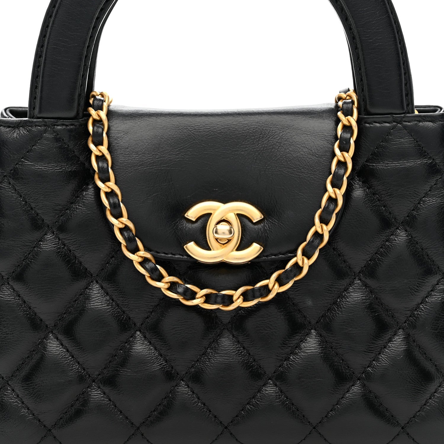 Chanel Shiny Aged Calfskin Quilted Nano Kelly Shopper Black