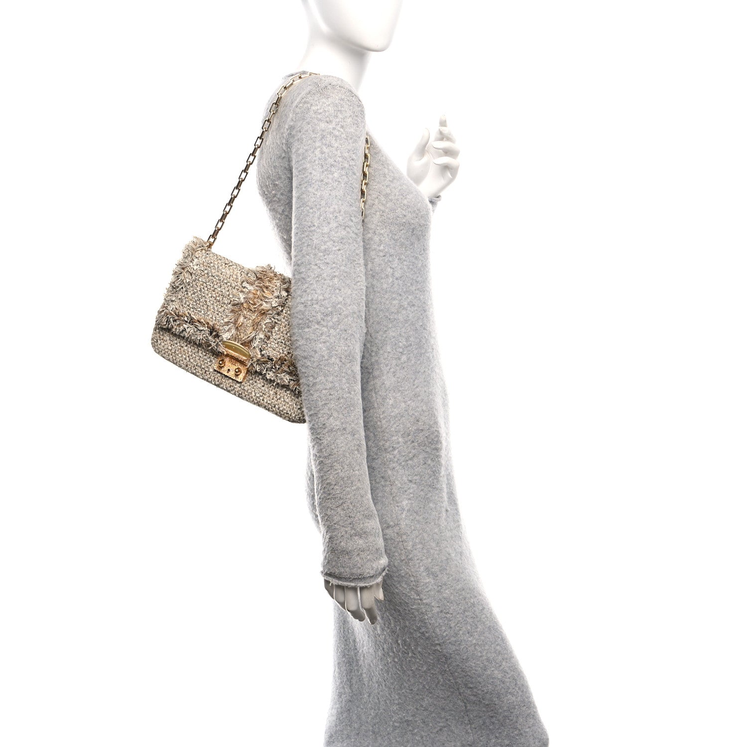 Christian Dior Tweed Medium Miss Dior Flap Beige