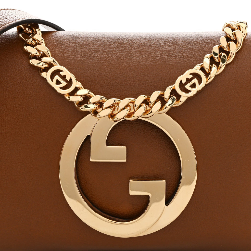 Gucci Roxy Calfskin Blondie Chain Shoulder Flap Bag Blondie Cognac