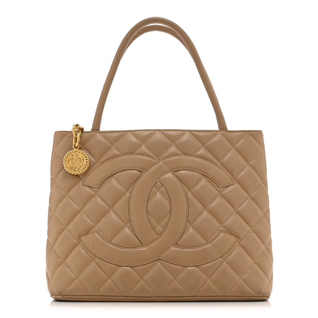 Chanel Caviar Quilted Medallion Tote Beige