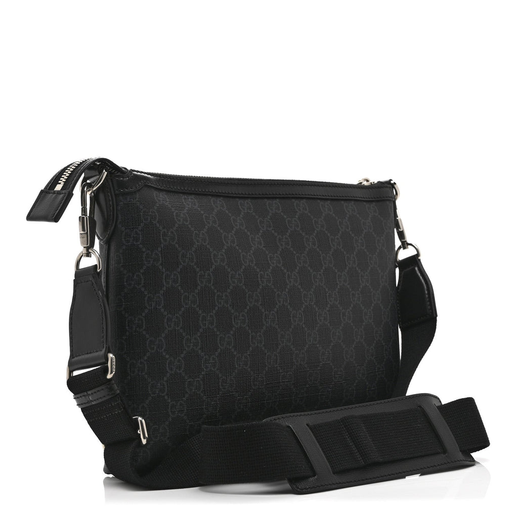 Gucci GG Supreme Monogram Azalea Calfskin Retro Interlocking G Wristlet Messenger Bag Black
