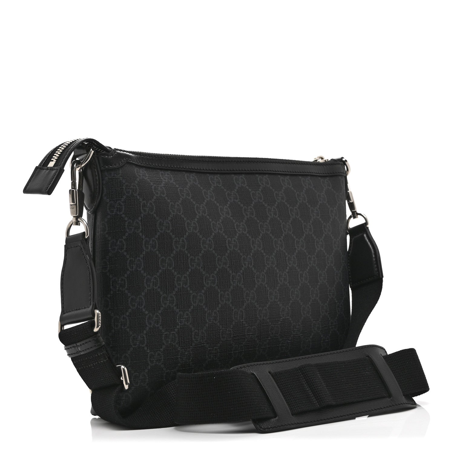 Gucci GG Supreme Monogram Azalea Calfskin Retro Interlocking G Wristlet Messenger Bag Black