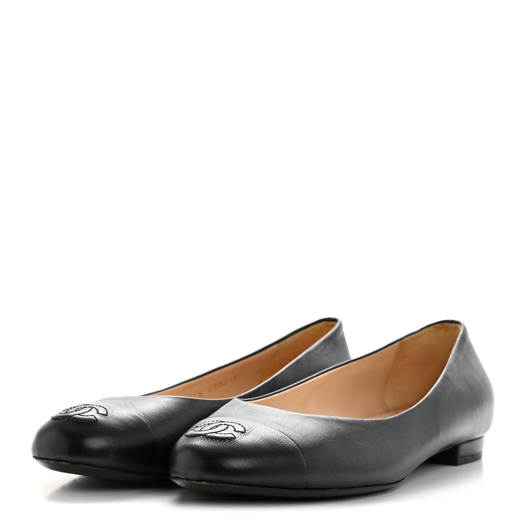 Lambskin Cap Toe Ballerina Flats 38.5 Dark Navy Black
