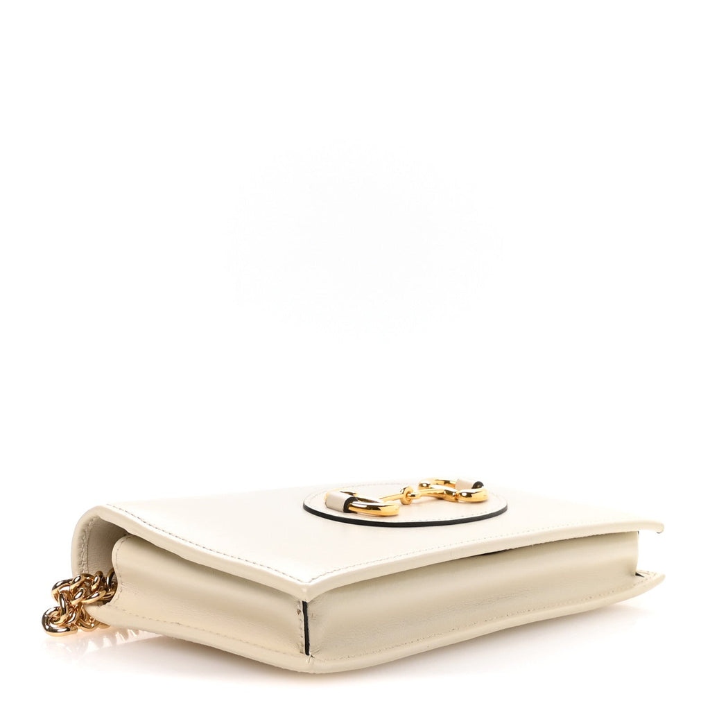 Gucci Boarded Plutone Calfskin Horsebit 1955 Wallet On Chain Mystic White