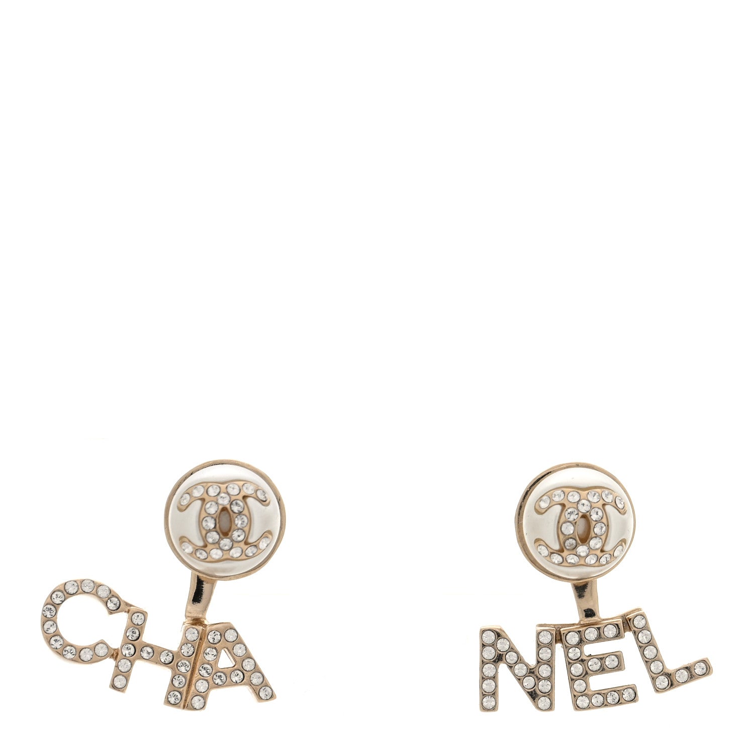 Pearl Crystal Logo Earrings Gold Pearly White