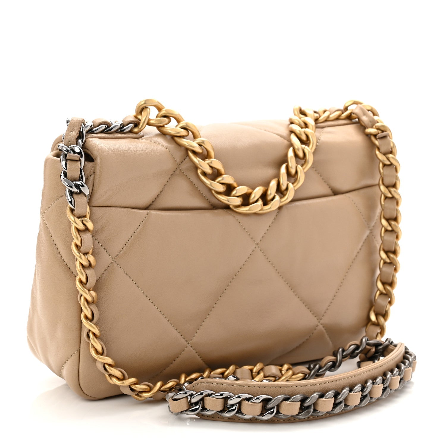 Chanel Lambskin Quilted Medium Chanel 19 Flap Dark Beige
