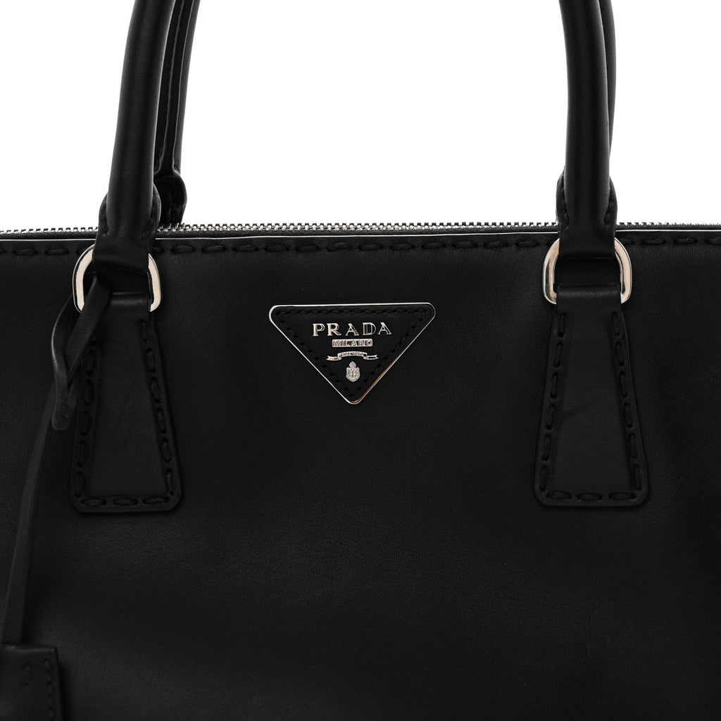 Prada City Calf Hand Stitched Large Galleria Double Zip Tote Black