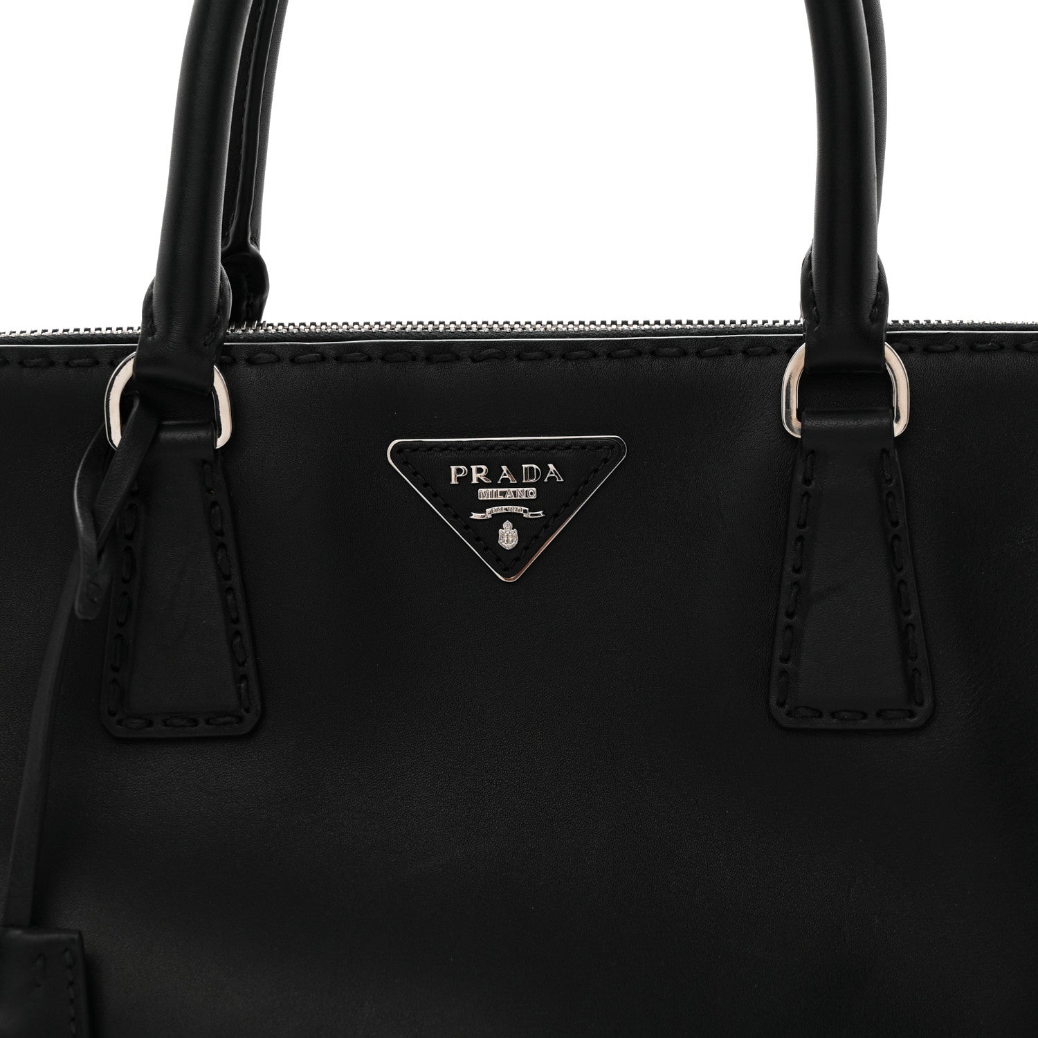 Prada City Calf Hand Stitched Large Galleria Double Zip Tote Black