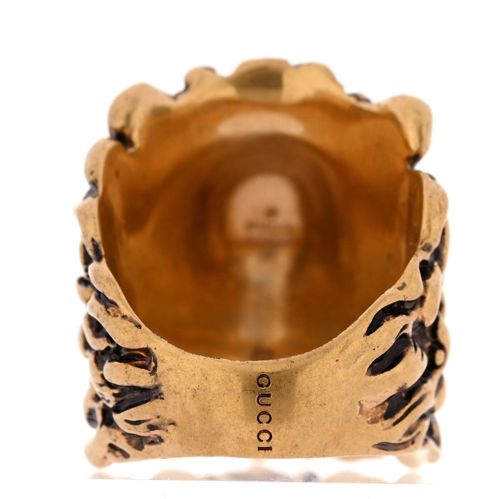 Gucci Metal Lion Head Ring 59 8.75 Aged Gold