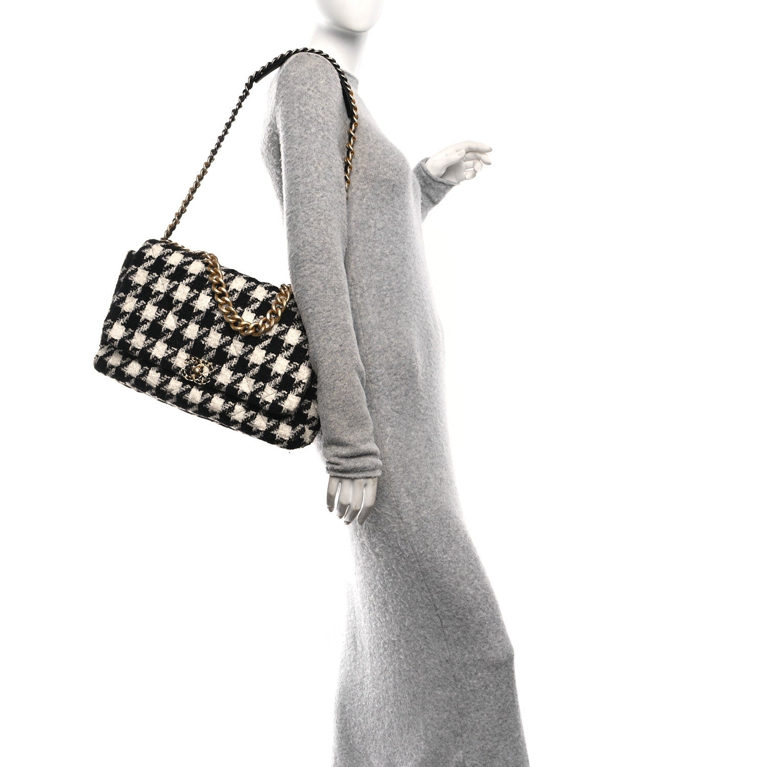 Chanel Tweed Quilted Maxi Chanel 19 Flap Black Ecru White