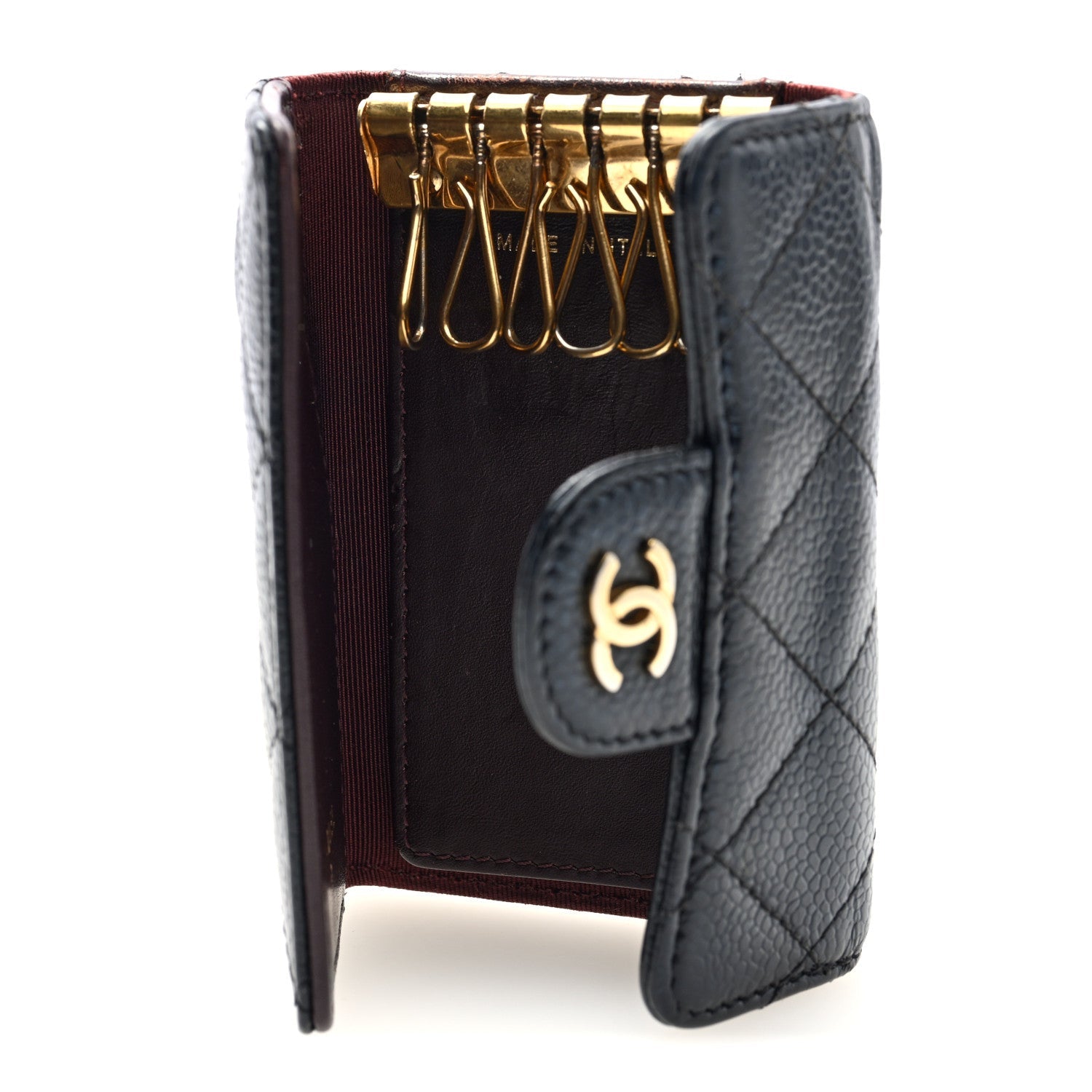 Caviar Quilted 6 Key Holder Black