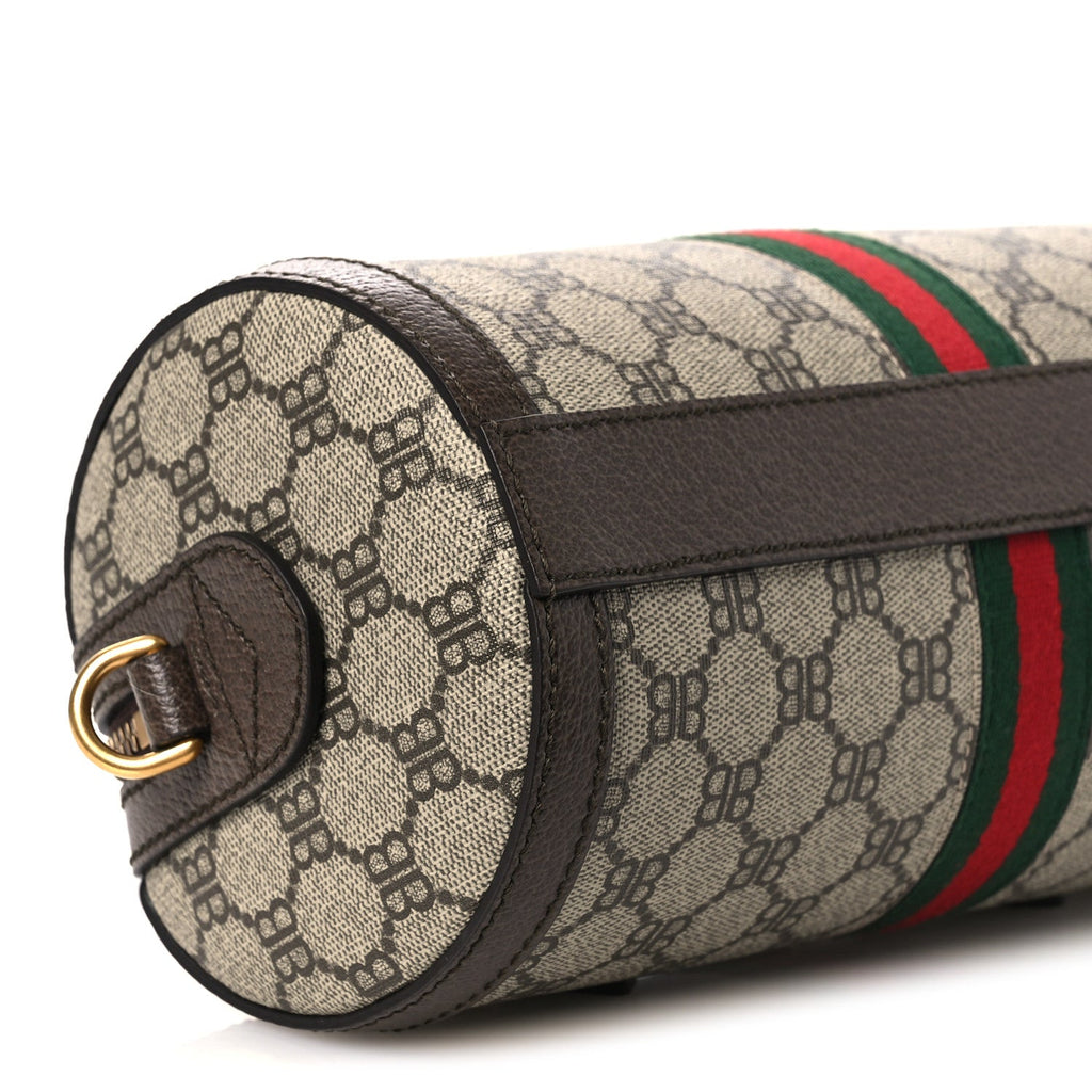 Gucci X BALENCIAGA BB Supreme Monogram Web Small Ophidia Boston Bag Beige New Acero