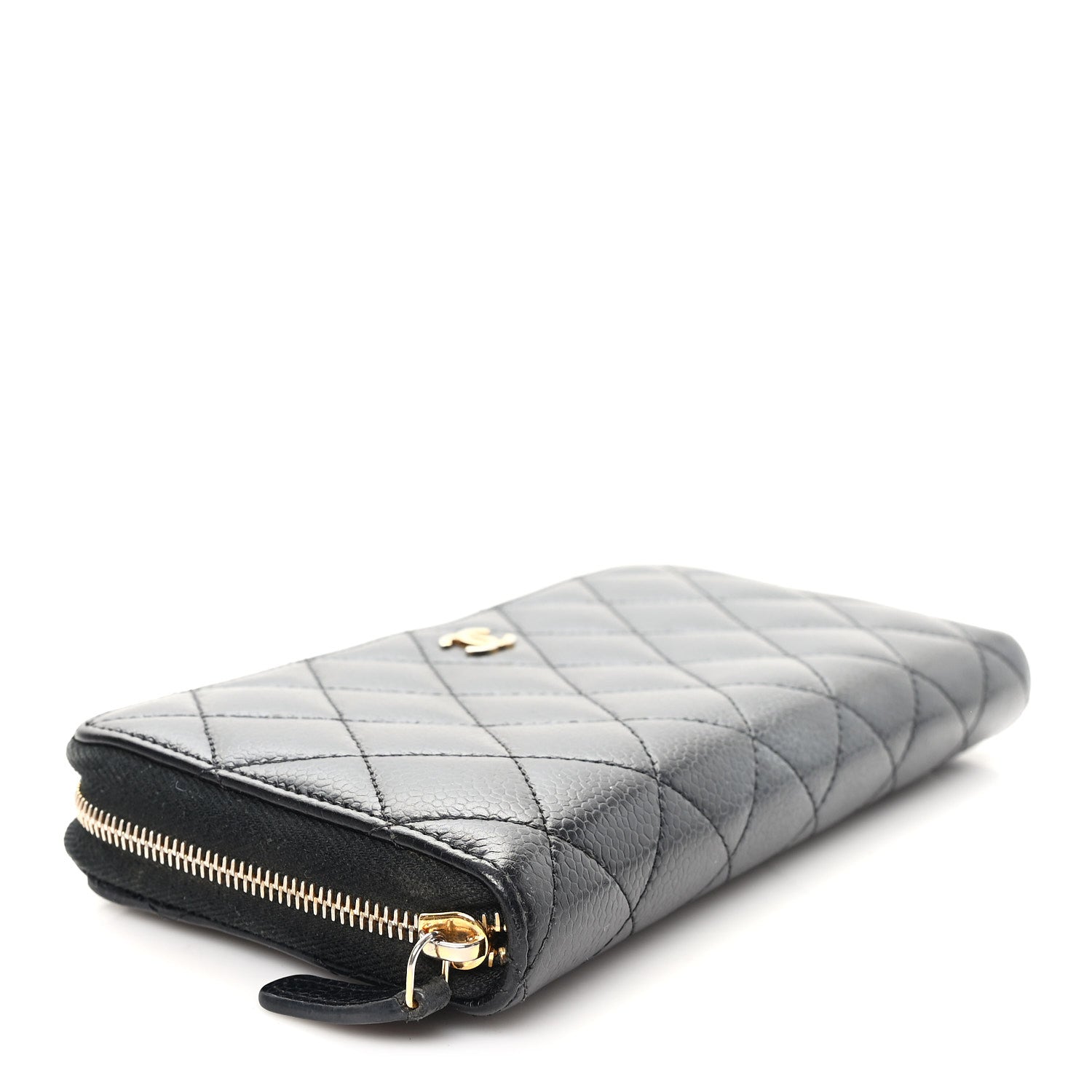 Caviar Quilted Large Gusset Zip Around Wallet Black