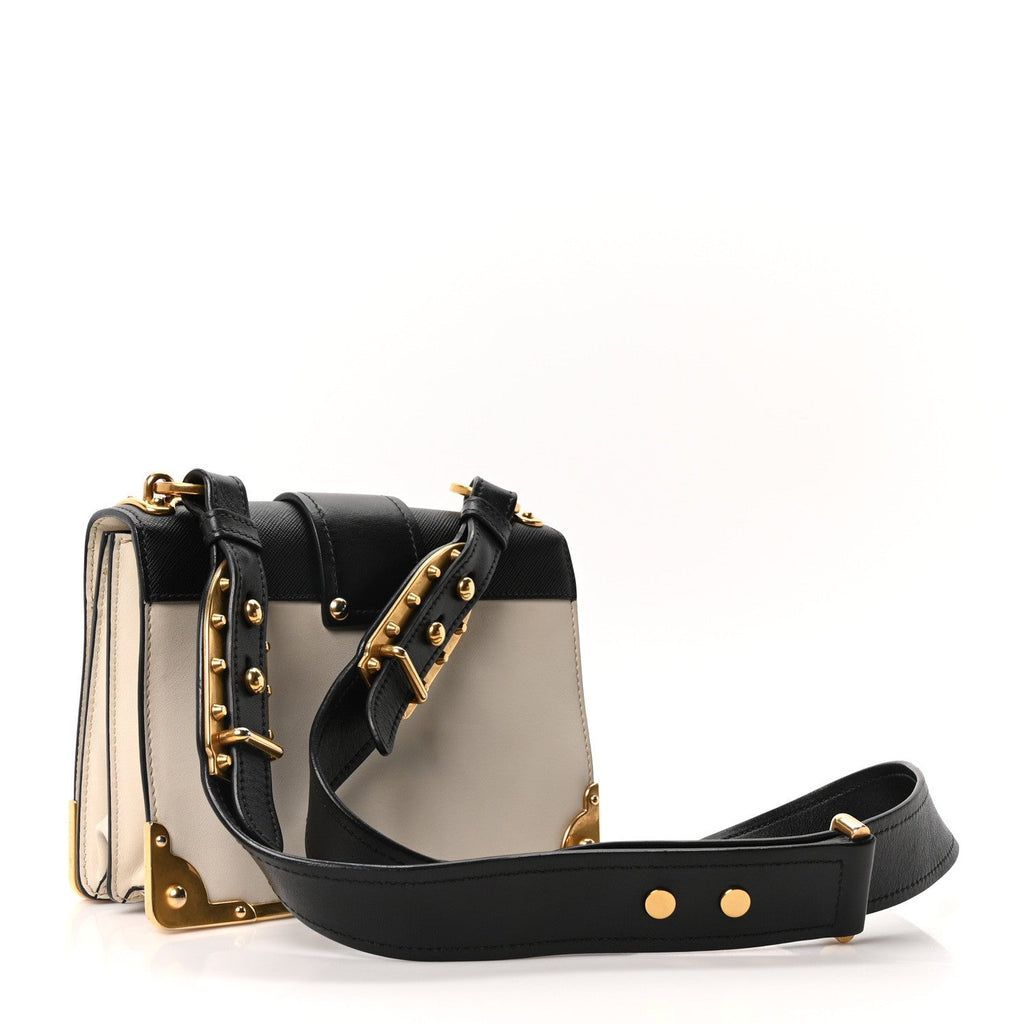 Prada City Calf Saffiano Cahier Bag Talco Black