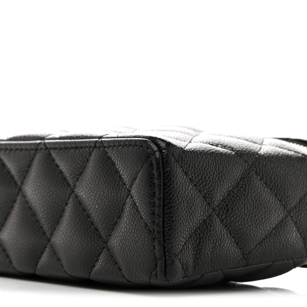 Chanel Caviar Quilted Top Handle Slim Vanity With Chain Black