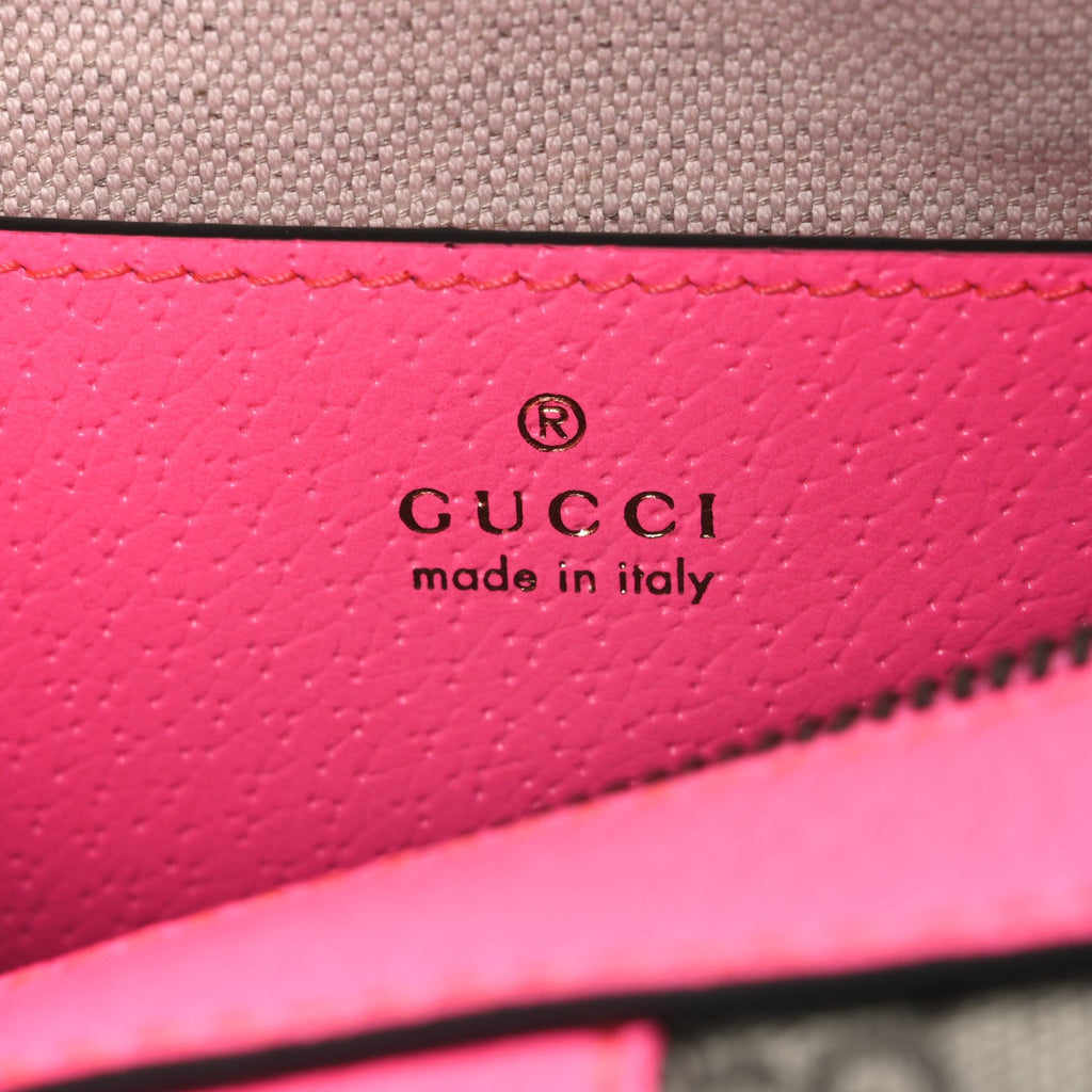 Gucci GG Supreme Monogram Textured Dollar Calfskin Web Ophidia Small Crossbody Bag Beige Ebony Fuchsia