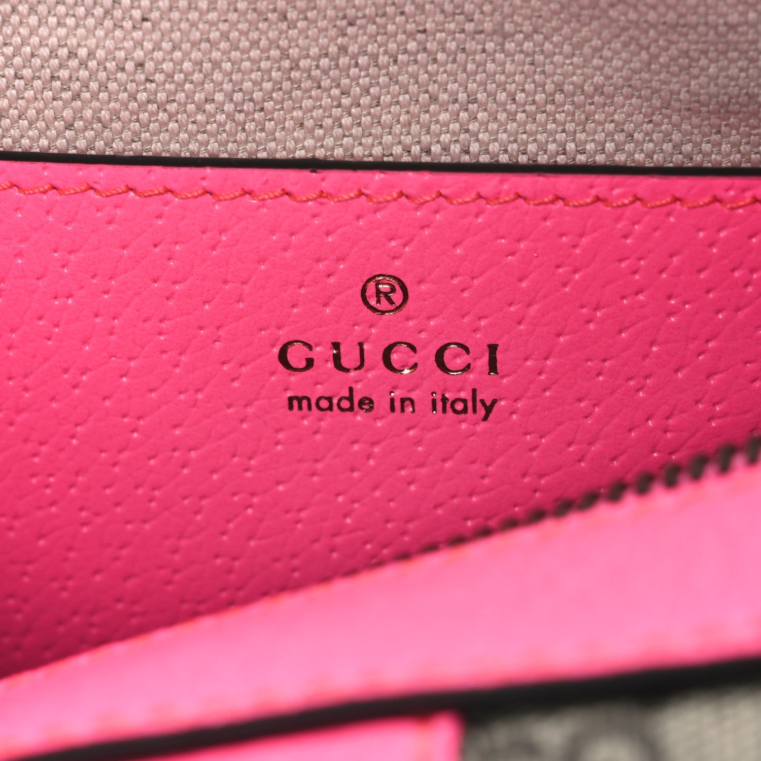 Gucci GG Supreme Monogram Textured Dollar Calfskin Web Ophidia Small Crossbody Bag Beige Ebony Fuchsia