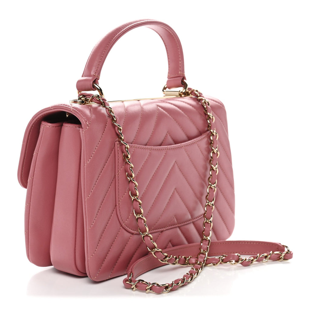 Chanel Lambskin Chevron Quilted Small Trendy CC Dual Handle Flap Bag Rosewood