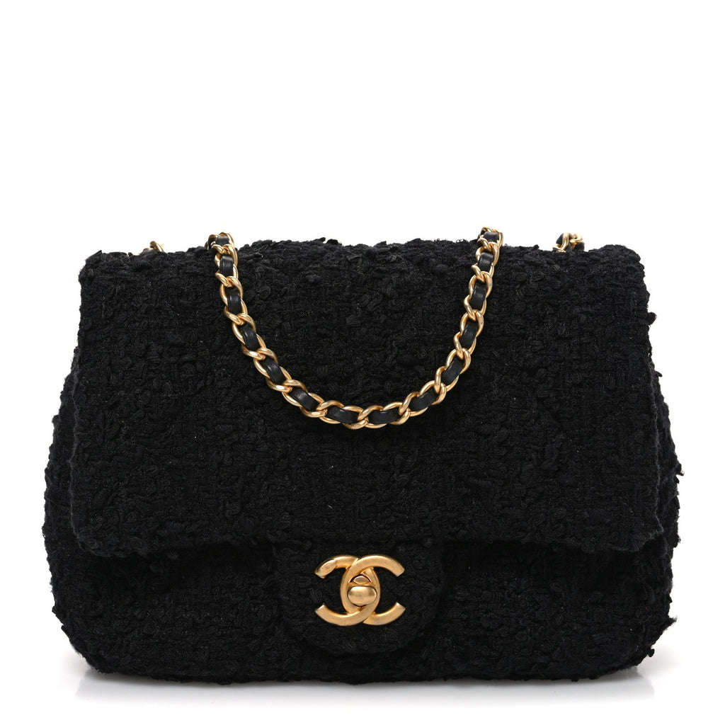 Chanel Tweed Quilted Mini Square Flap Black