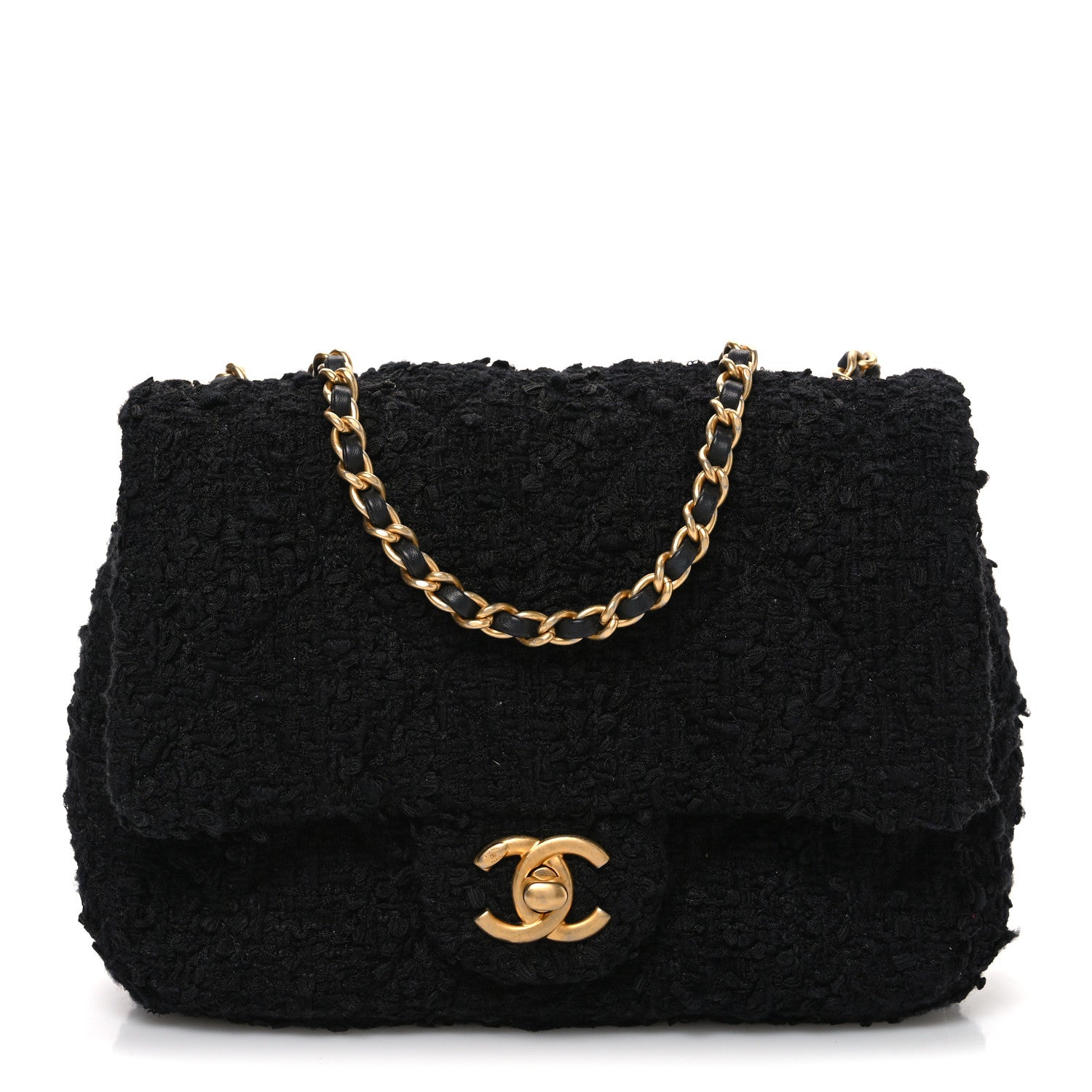 Chanel Tweed Quilted Mini Square Flap Black