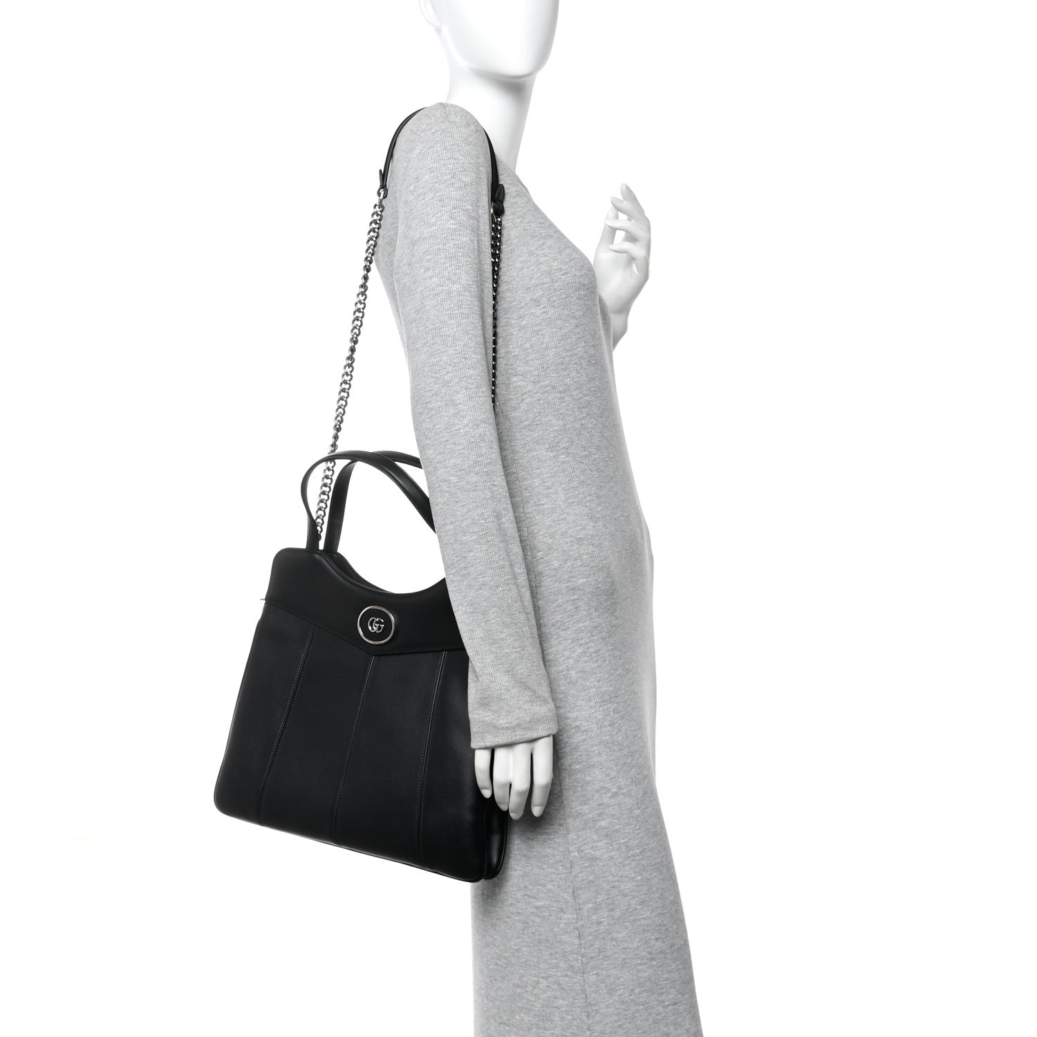 Gucci Calfskin Petite GG Medium Tote Bag Black